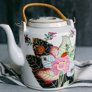 Vintage Hand painted teapot floral decor Honk Kong unique